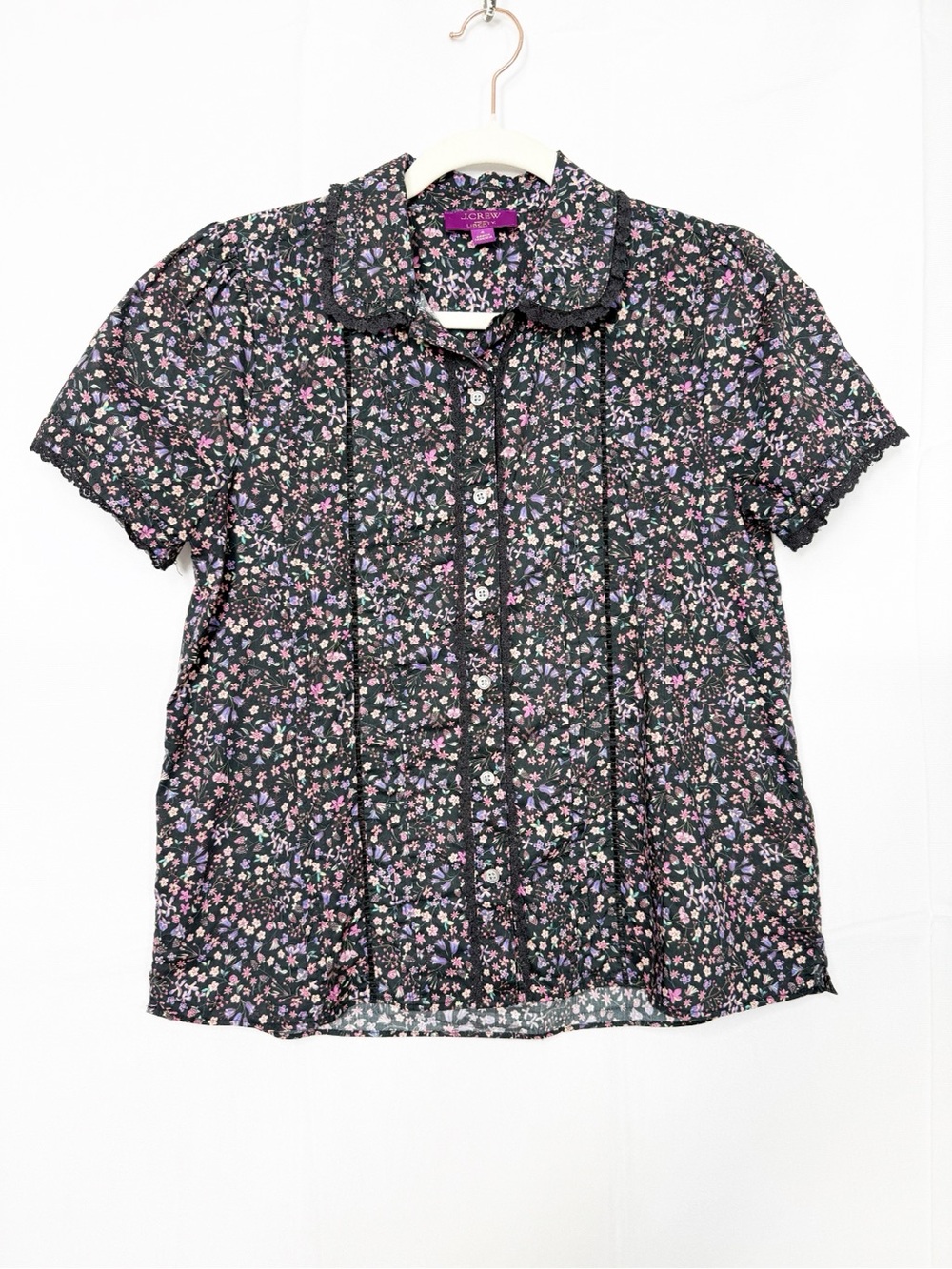 J. Crew X Liberty Lace-Trim Button-Up Shirt Liberty Fabric Strawberry Floral Top - Picture 2 of 12